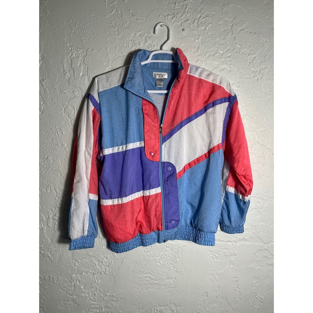 Lavon Vintage 80s 90s Colorblock Windbreaker Jacket Pink Blue Purple Womens M